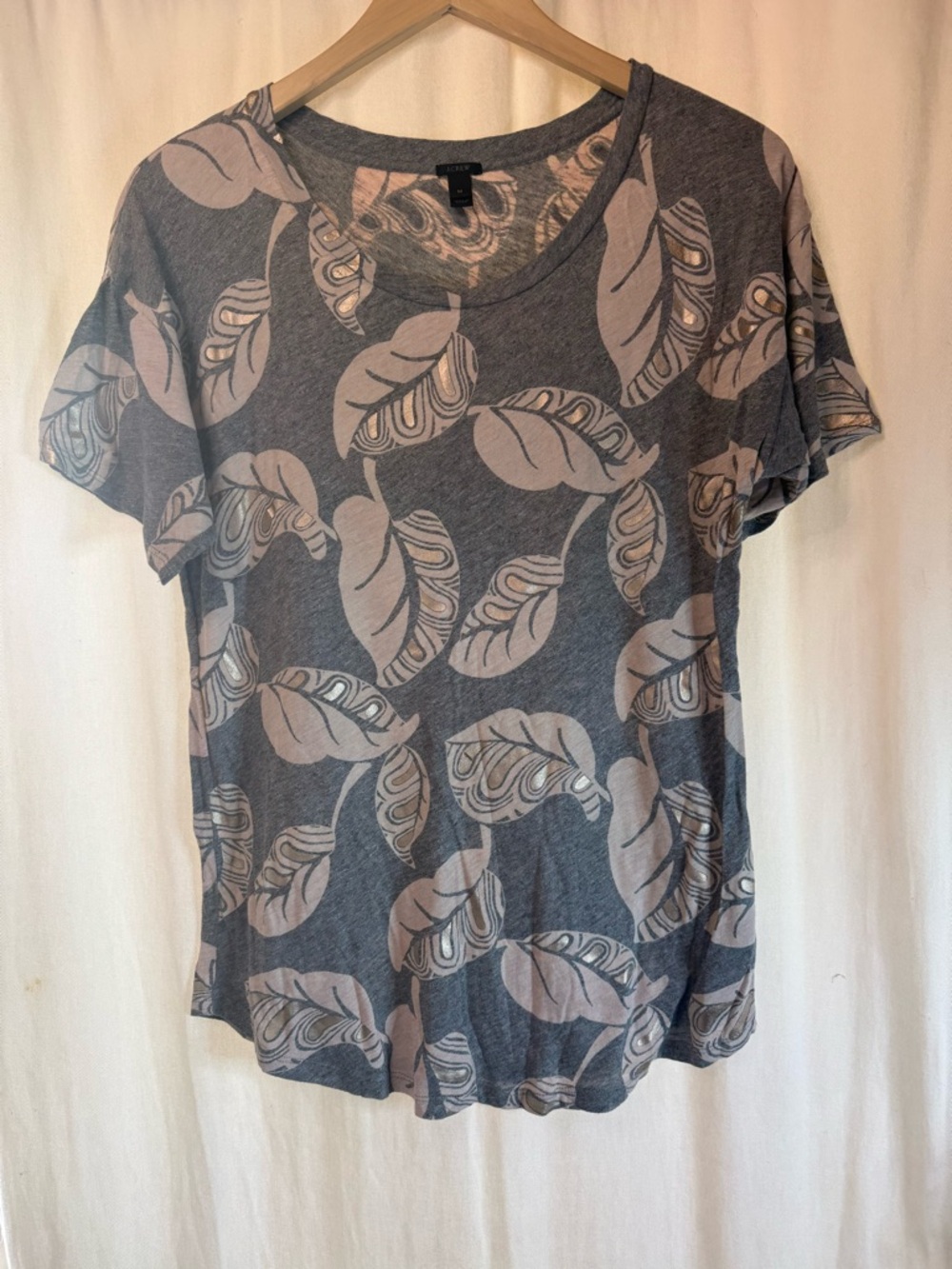 J. Crew Short Sleeve Tee with Silver Leaf Print